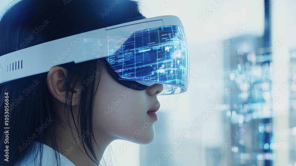 Futuristic augmented reality headset holographic displays technology office innovation. AI generated Futuristic augmented reality headset holographic displays technology office innovation. AI generated
