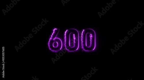 Abstract neon countdown 800 number neon glowing magenta color animation. black background 4k video.   photo