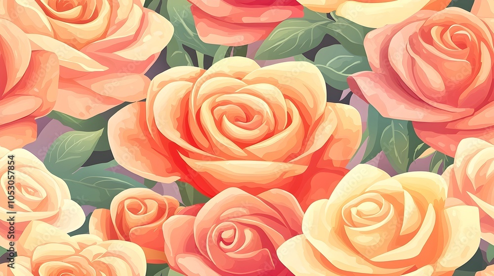 Peach and Cream Roses Seamless Pattern Peach and Cream Roses Seamless Pattern