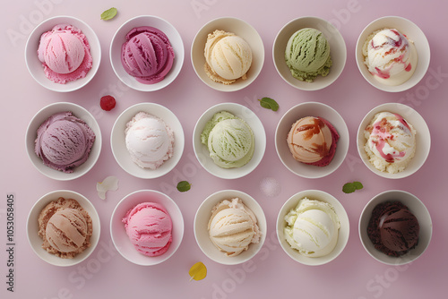 Ice cream flavors in cup on blackground