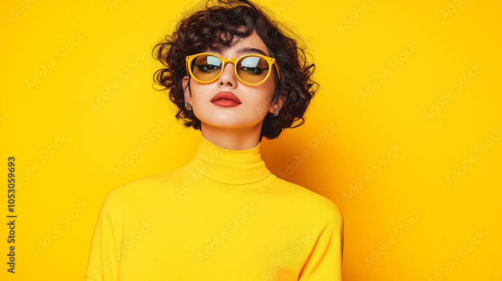 A high-neck t-shirt mockup with an Indian model girl, great for colder weather or semi-formal styles. 