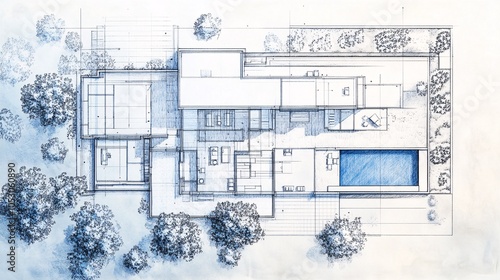 Architectural Blueprint of a Modern Home with Pool