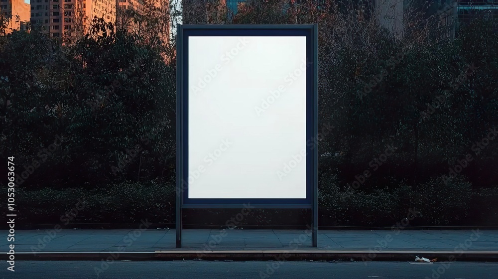 Blank billboard at a bus stop in New York City, ideal for promotional advertising.. Blank billboard at a bus stop in New York City, ideal for promotional advertising..