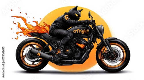 Black Cat Riding Motorcycle with Flames photo