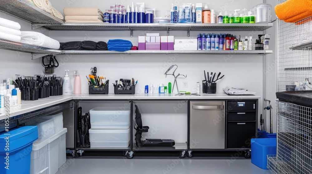 Organized Spa Supply Room with Neat Shelving Organized Spa Supply Room with Neat Shelving