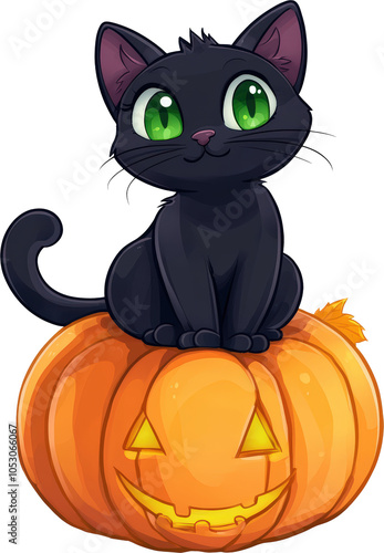 Cute black cat on a pumpkin