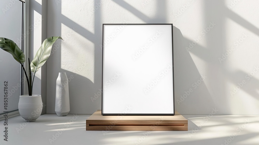Grey gallery room render with a drawer and mockup frame for artwork.. Grey gallery room render with a drawer and mockup frame for artwork..