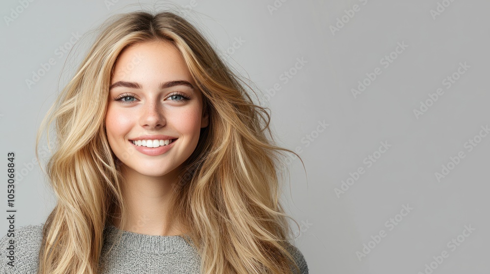 Fototapeta premium Smiling blonde woman with beautiful face isolated on transparent background