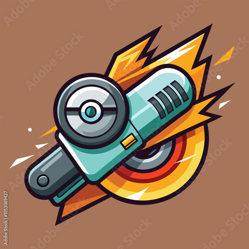A cartoon illustration of a spinning grinding tool with sparks flying out.