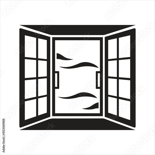 Open window with a stream of fresh air icon