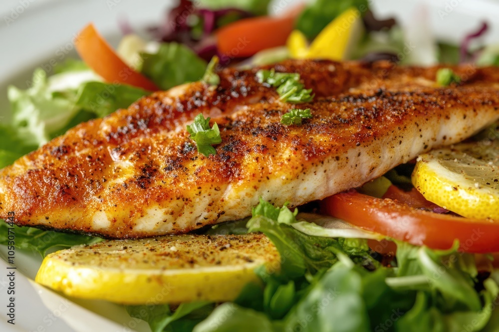 Fresh King fish fry served with fresh salad Fresh King fish fry served with fresh salad
