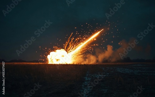 Dramatic Meteor Impact Illumination Against Night Sky - Suitable for New Years Eve or Fourth of July photo