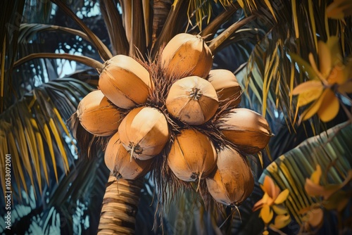 King coconut bunches native to Sri Lanka  known as  Thembili . photo