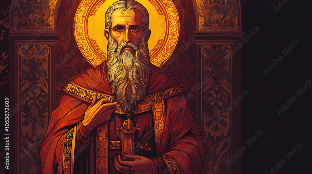 Fototapeta premium Saint joanikije of devic. christian religious illustration in byzantine style. Byzantine Icon Art. Illustration