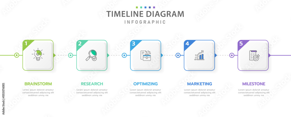 Infographic template for business concept. 5 Steps Modern Timeline diagram with arrow and topic, presentation vector infographic timeline design layout.