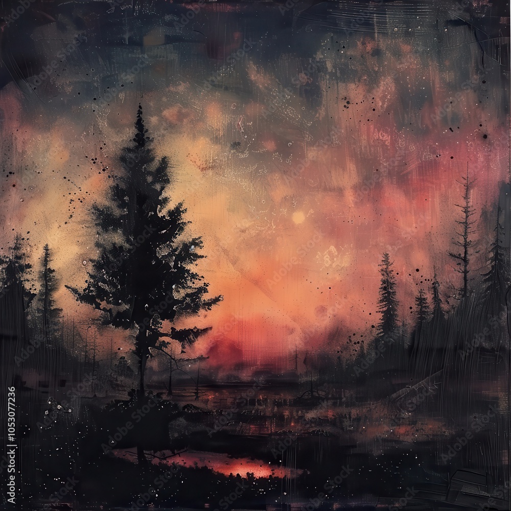 A Silhouette Of A Tall Pine Tree Stands Out Against A Glowing Pink And Orange Sky A Silhouette Of A Tall Pine Tree Stands Out Against A Glowing Pink And Orange Sky