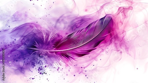 Beautiful purple feather on a purple bokeh background photo