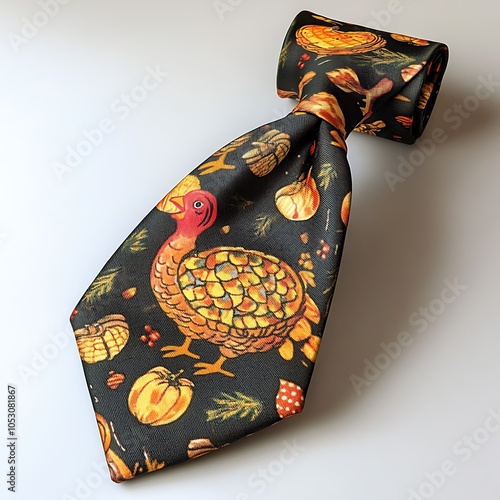 Festive thanksgiving tie with colorful turkey and autumnal designs perfect for holiday celebrations and gatherings photo