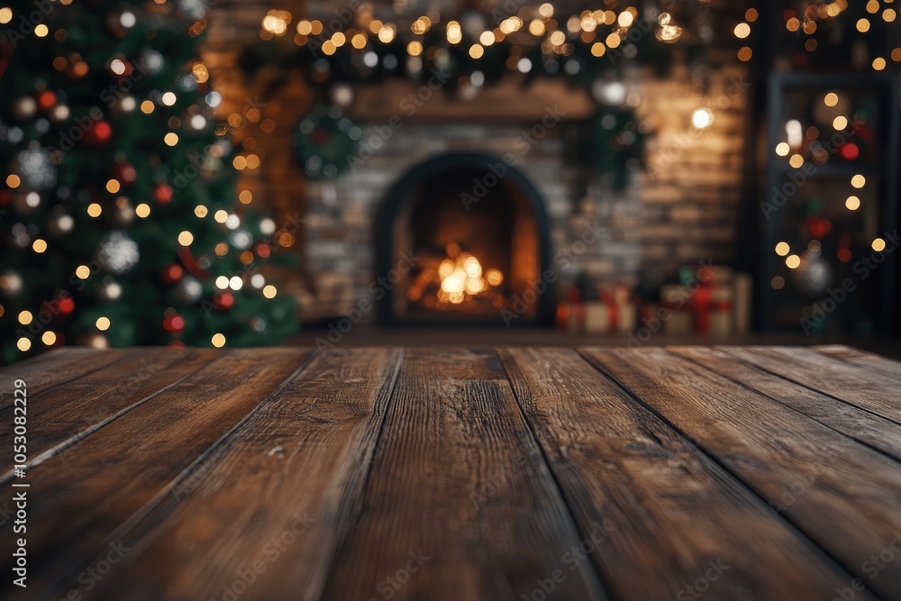 Christmas tree and holiday background on wooden table. Christmas tree and holiday background on wooden table.
