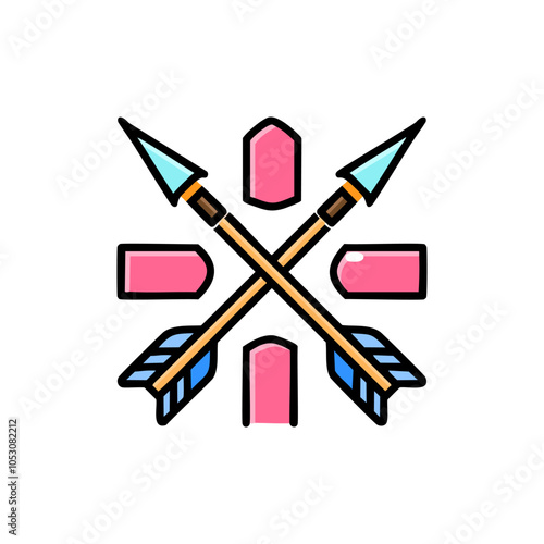 Crossed arrows, crossbow icon. Vector illustration, flat design.