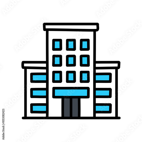office building icon over white background. colorful outline design. vector illustration