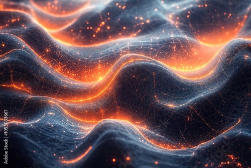 Abstract digital wave with glowing particles. (2)
