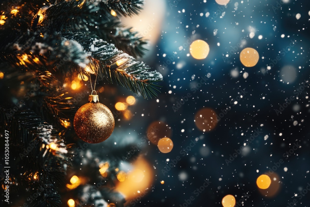 Christmas tree background with decorations snow and sparkle Christmas tree background with decorations snow and sparkle
