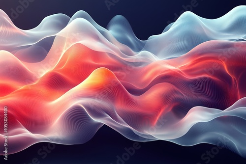 Abstract flowing waves of light in red, orange, and blue.