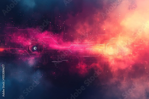 Abstract futuristic background with glowing lines and a digital eye in the center.