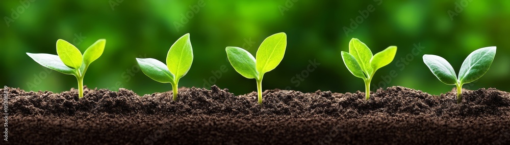 Naklejka premium Vibrant green plants sprouting from rich soil, a symbol of growth and renewal small