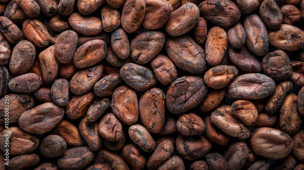 Naklejka premium Close-up RAW Style of Single-origin cocoa beans, premium chocolate source