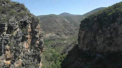 Aerial shot of a valley in the Sierra Gorda of Queretaro Mexico photo