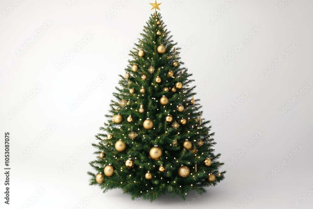 White background with decorated Christmas tree. White background with decorated Christmas tree.