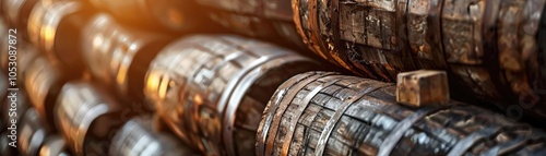 Close-up RAW Style of Macallan whiskey cask, premium spirit aging photo