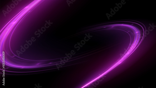 Curved light trail stretched upward. Fast speed car. Futuristic, technology pattern for banner or poster design. Dynamic motion light trails with motion blur effect on dark background.