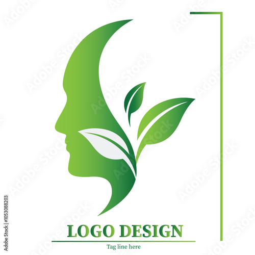 Health care medical service for clinic or hospital logo Vector Logo Design Six Green Leaf with human face.