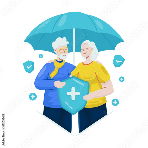 Senior life insurance protection vector illustration