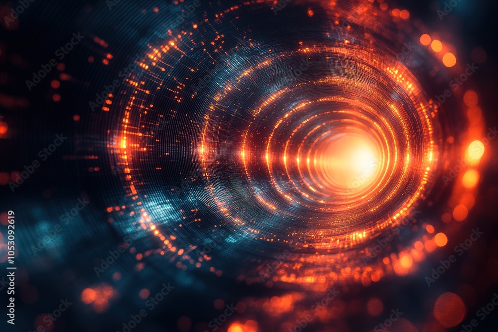 Obraz premium Abstract glowing orange and blue circular light tunnel.