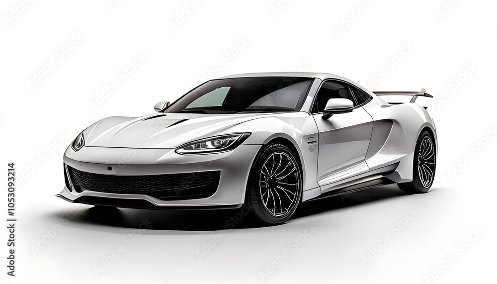 Fototapeta premium Minimalist Design: White Sports Car Isolated