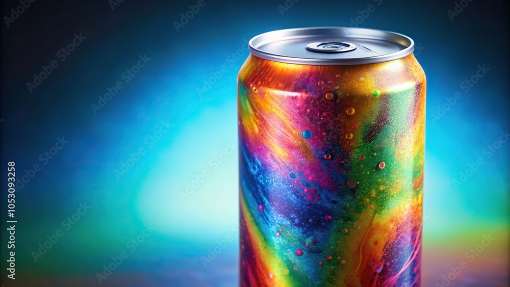 A close-up shot of a colorful energy drink can with a unique label design and vibrant colors, energizers, beverage containers A close-up shot of a colorful energy drink can with a unique label design and vibrant colors, energizers, beverage containers