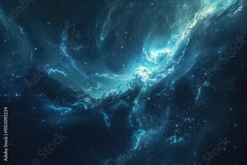 Glowing Nebula and Stars in Deep Space