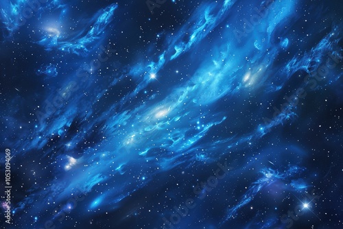 Glowing blue nebula and stars in deep outer space