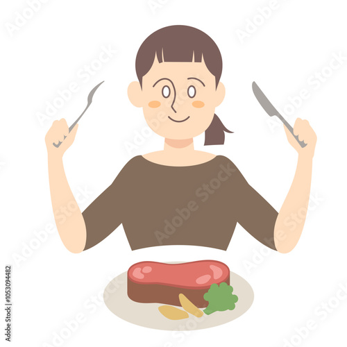ステーキを食べる女性