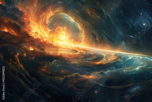 Glowing Nebula and Gaseous Planet