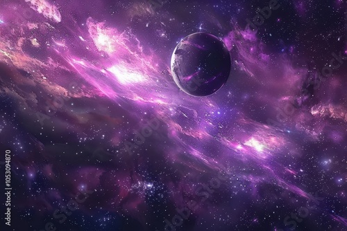 Purple Nebula and Distant Planet