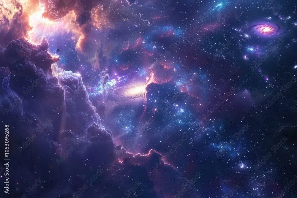 Colorful Nebulae and Glowing Stars in the Depths of Space Colorful Nebulae and Glowing Stars in the Depths of Space