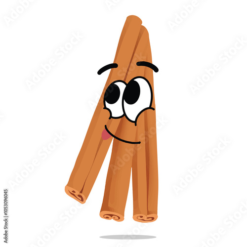 happy cinnamon mascot character illustration. cute, playful, tasty, and delicious concept. traditional asian herbs, indonesian culinary, plant, medicine, and spices themes