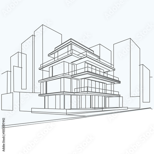 Single continuous line drawing luxury house building at big city. Home architecture property isolated minimalism concept. Stay at Home Line Icon.