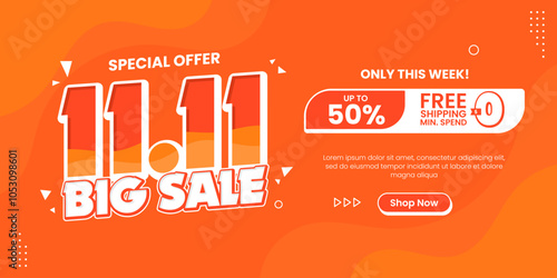 11 11 super sale promo banner with discount offer. 11 11 shopping festival super sale banner. Flash sale special offer banner for social media post or website banner. Flash sale campaign