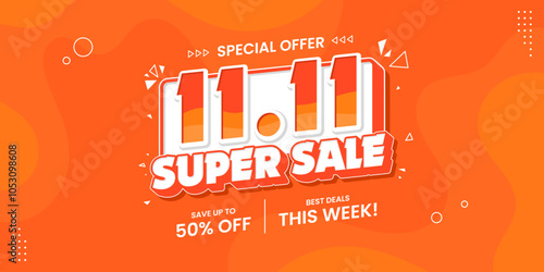 11 11 super sale promo banner with discount offer. 11 11 shopping festival super sale banner. Flash sale special offer banner for social media post or website banner. Flash sale campaign